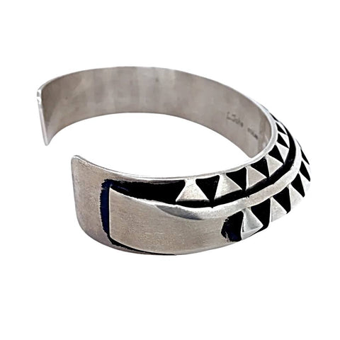 Image of Native American Bracelet - Native American Navajo Geometric Sterling Silver Cuff Bracelet - Tahe
