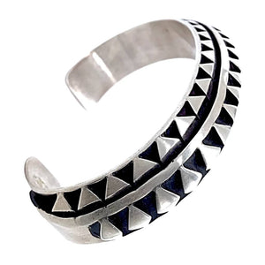 Native American Bracelet - Native American Navajo Geometric Sterling Silver Cuff Bracelet - Tahe