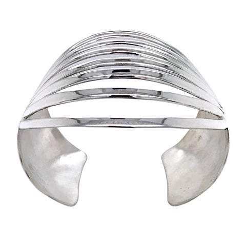 Image of Native American Bracelet - Native American Navajo Sterling Silver 10 Row Cuff Bracelet