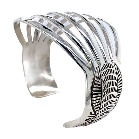 Image of Native American Bracelet - Native American Navajo Sterling Silver 6 Row Cuff Bracelet