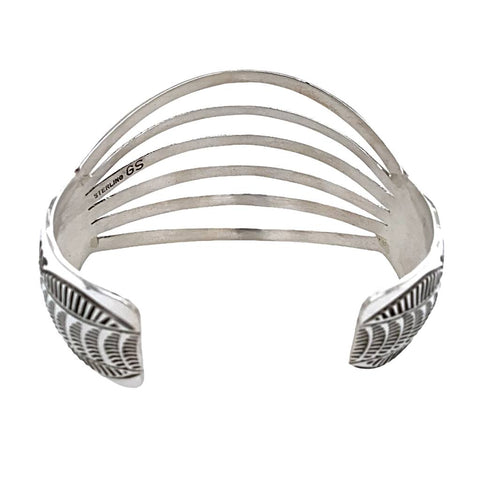 Image of Native American Bracelet - Native American Navajo Sterling Silver 6 Row Cuff Bracelet