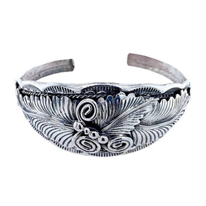 Native American Bracelet - Native American Navajo Sterling Silver Leaves Cuff Bracelet