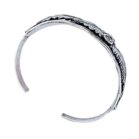 Image of Native American Bracelet - Native American Navajo Sterling Silver Leaves Cuff Bracelet