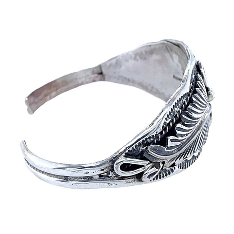 Image of Native American Bracelet - Native American Navajo Sterling Silver Leaves Cuff Bracelet
