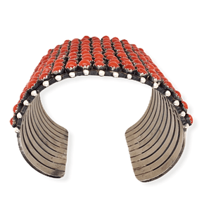 Native American Bracelet - Navajo 10 Row Coral Cuff Bracelet -Paul Livingston