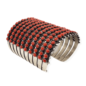 Native American Bracelet - Navajo 10 Row Coral Cuff Bracelet -Paul Livingston