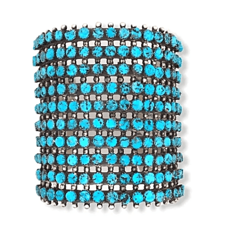Image of Native American Bracelet - Navajo 10 Row Sleeping Beauty Turquoise Cuff Bracelet -Paul Livingston