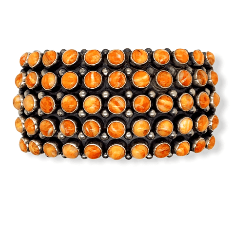 Image of Native American Bracelet - Navajo 5 Row Orange Spiny Oyster Cuff Bracelet- Aaron Toadlena