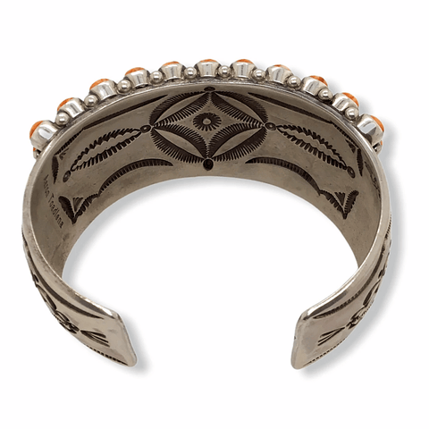 Image of Native American Bracelet - Navajo 5 Row Orange Spiny Oyster Cuff Bracelet- Aaron Toadlena