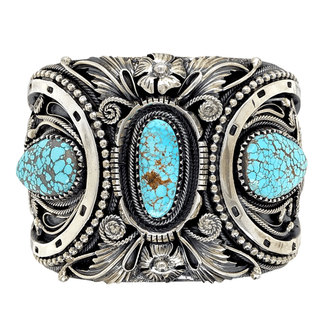Image of Native American Bracelet - Navajo #8 Turquoise Horse Sterling Silver Bracelet Larry Martinez Chavez