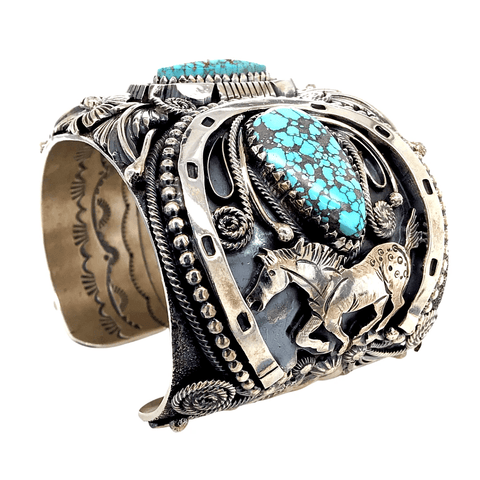 Image of Native American Bracelet - Navajo #8 Turquoise Horse Sterling Silver Bracelet Larry Martinez Chavez