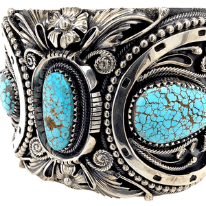 Native American Bracelet - Navajo #8 Turquoise Horse Sterling Silver Bracelet Larry Martinez Chavez