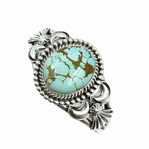 Image of Native American Bracelet - Navajo #8 Turquoise Oval Sterling Silver Cuff Bracelet - Mary Ann Spencer - Native American