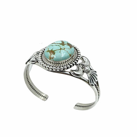 Image of Native American Bracelet - Navajo #8 Turquoise Oval Sterling Silver Cuff Bracelet - Mary Ann Spencer - Native American