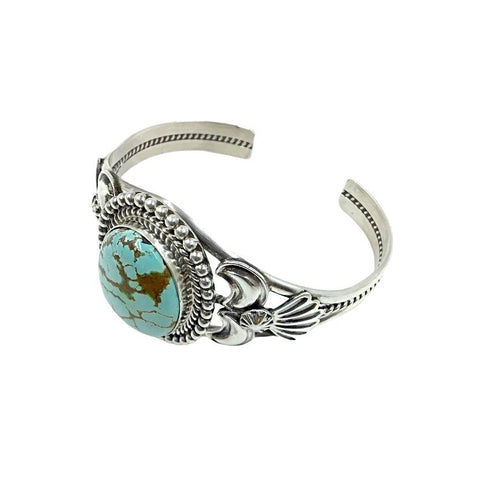 Image of Native American Bracelet - Navajo #8 Turquoise Oval Sterling Silver Cuff Bracelet - Mary Ann Spencer - Native American