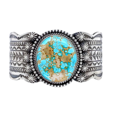 Sold Navajo #8 Turquoise Stamped Sterling Silver B.racelet - Mike
