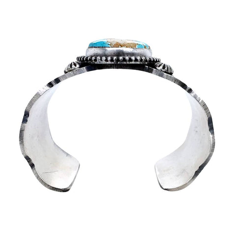 Image of Native American Bracelet - Navajo #8 Turquoise Stamped Sterling Silver Cuff Bracelet - Mike Calladitto - Native American