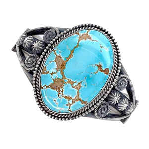 Native American Bracelet - Navajo #8 Turquoise Sterling Silver Coils Cuff Bracelet - Mike Calladitto - Native American