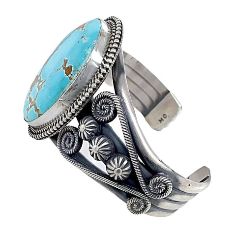 Image of Native American Bracelet - Navajo #8 Turquoise Sterling Silver Coils Cuff Bracelet - Mike Calladitto - Native American