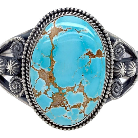 Image of Native American Bracelet - Navajo #8 Turquoise Sterling Silver Coils Cuff Bracelet - Mike Calladitto - Native American