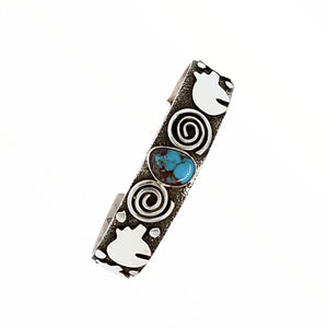 Native American Bracelet - Navajo Bear Petroglyph Kingman Turquoise Bracelet - Alex Sanchez - Native American
