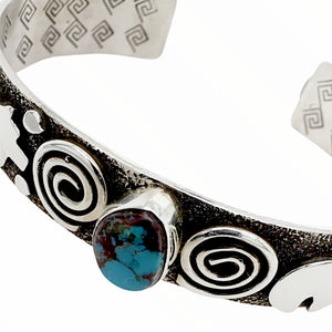 Native American Bracelet - Navajo Bear Petroglyph Kingman Turquoise Bracelet - Alex Sanchez - Native American