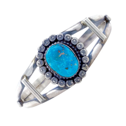 Image of Native American Bracelet - Navajo Blue Bird Turquoise Sterling Silver Cuff Bracelet - Sheila Becenti - Native American
