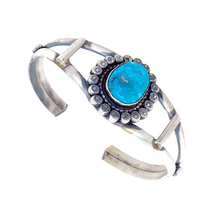 Native American Bracelet - Navajo Blue Bird Turquoise Sterling Silver Cuff Bracelet - Sheila Becenti - Native American
