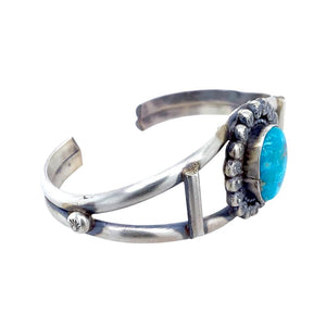 Native American Bracelet - Navajo Blue Bird Turquoise Sterling Silver Cuff Bracelet - Sheila Becenti - Native American