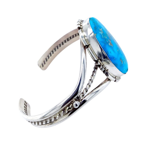 Image of Native American Bracelet - Navajo Blue Ridge Turquoise Bracelet With Silver Twist Wire- Samson Edsitty - Native American