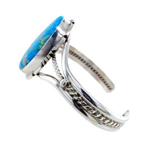 Native American Bracelet - Navajo Blue Ridge Turquoise Bracelet With Silver Twist Wire- Samson Edsitty - Native American