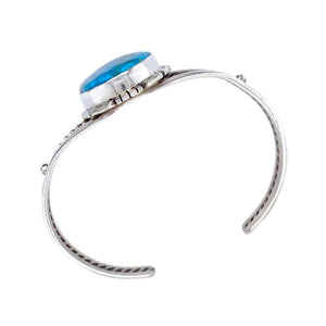 Native American Bracelet - Navajo Blue Ridge Turquoise Bracelet With Silver Twist Wire- Samson Edsitty - Native American