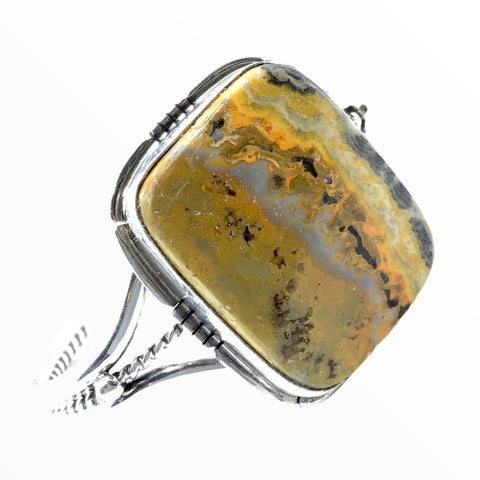 Image of Native American Bracelet - Navajo Bumblebee Jasper Stone Square Bracelet With Silver Twist Wire- Samson Edsitty - Native American