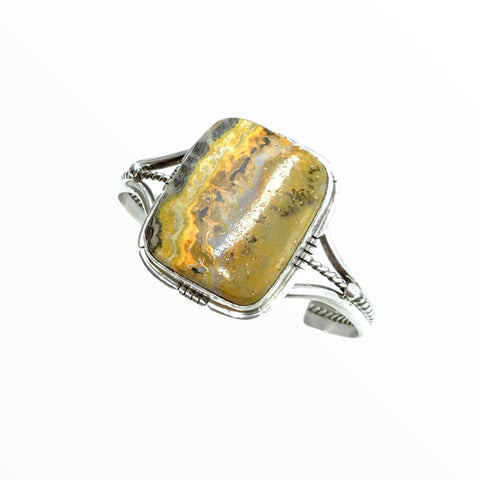 Image of Native American Bracelet - Navajo Bumblebee Jasper Stone Square Bracelet With Silver Twist Wire- Samson Edsitty - Native American