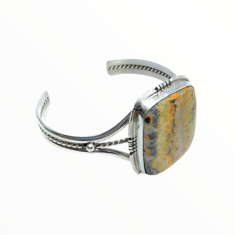 Image of Native American Bracelet - Navajo Bumblebee Jasper Stone Square Bracelet With Silver Twist Wire- Samson Edsitty - Native American