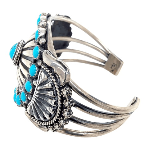 Image of Native American Bracelet - Navajo Cluster Sleeping Beauty Turquoise And Silver Bracelet