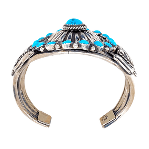 Native American Bracelet - Navajo Cluster Sleeping Beauty Turquoise And Silver Bracelet