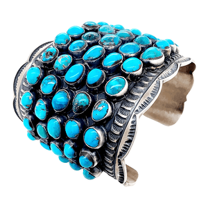 Native American Bracelet - Navajo Cobblestone Row Turquoise And Silver Cuff Bracelet - A. Cadman
