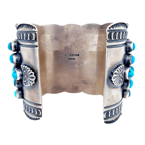 Native American Bracelet - Navajo Cobblestone Row Turquoise And Silver Cuff Bracelet - A. Cadman
