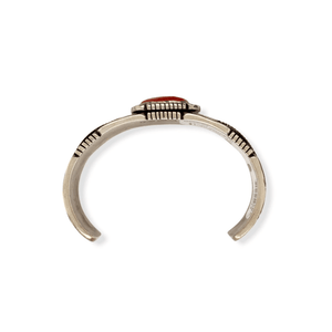 Native American Bracelet - Navajo Coral And Sterling Silver Detailed Bracelet - Charles Johnson
