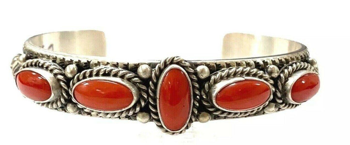 Native American Bracelet - Navajo Coral Cuff Bracelet - MR Caladito