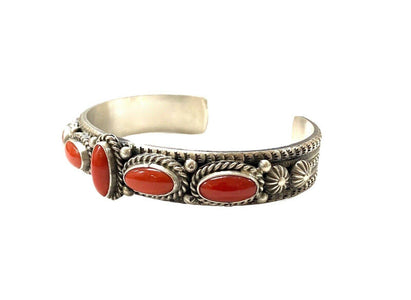 Native American Bracelet - Navajo Coral Cuff Bracelet - MR Caladito