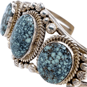 Native American Bracelet - Navajo Damele Spider Web Turquoise Three Stone Sterling Bracelet - Mary Ann Spencer