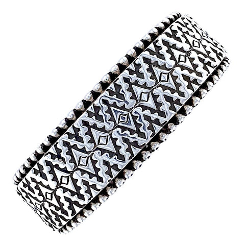 Image of Native American Bracelet - Navajo Deep-Set Stamped Heavy-Gauge Sterling Silver Bracelet - Johnathan Nez - Native American