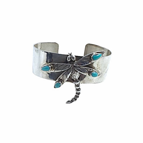 Image of Native American Bracelet - Navajo Dragonfly Sleeping Beauty Turquoise Cuff Bracelet - Native American