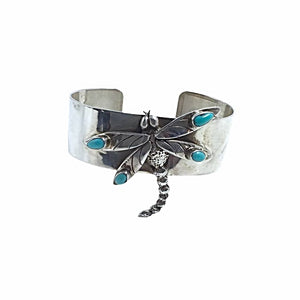 Native American Bracelet - Navajo Dragonfly Sleeping Beauty Turquoise Cuff Bracelet - Native American