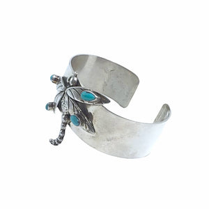 Native American Bracelet - Navajo Dragonfly Sleeping Beauty Turquoise Cuff Bracelet - Native American