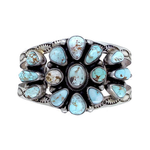 Native American Bracelet - Navajo Dry Creek Turquoise Cluster Sterling Silver Cuff Bracelet - Bobby Johnson - Native American