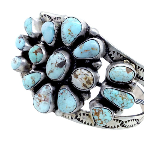 Image of Native American Bracelet - Navajo Dry Creek Turquoise Cluster Sterling Silver Cuff Bracelet - Bobby Johnson - Native American