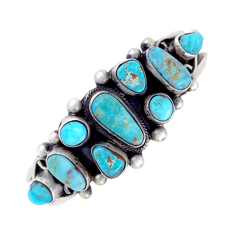 Image of Native American Bracelet - Navajo Dry Creek Turquoise Cluster Sterling Silver Cuff Bracelet - Kathleen Chavez - Native American